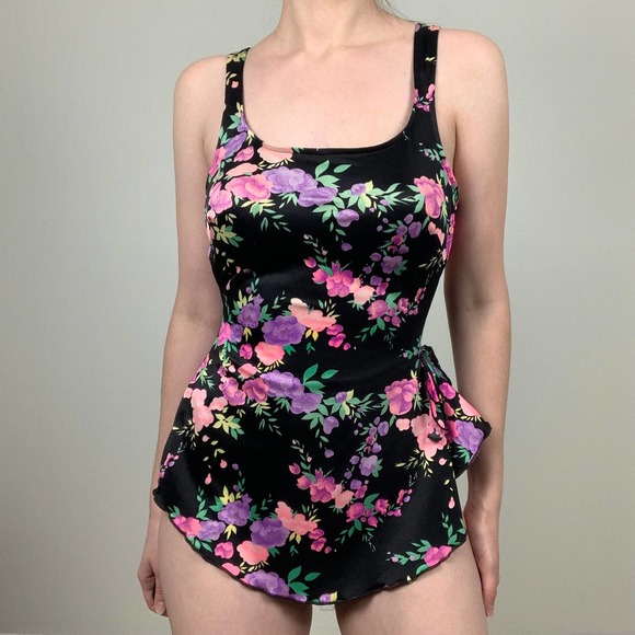 Vintage Maxine of Hollywood Floral Skirt Swimsuit - Picture 1 of 11